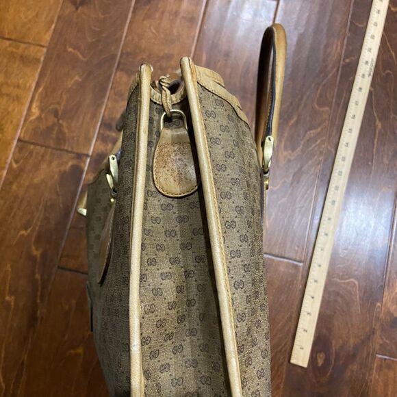 Gucci Authentic Vintage 80s GG Monogram Tan Brown Leather Tote Bag w/ Coin Pouch - Picture 6 of 12